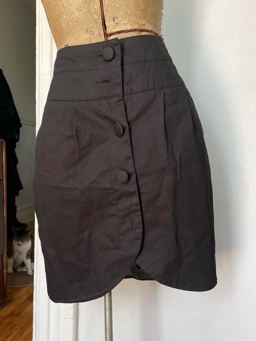 Classic Black Button-Front Mini Skirt
